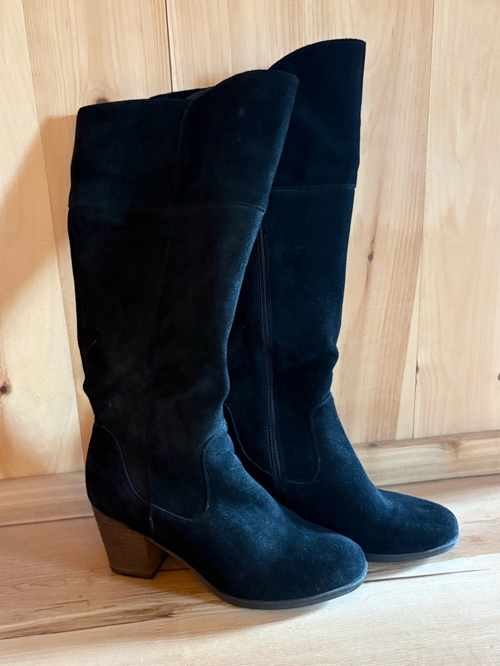 Crown Vintage - Black Suede Knee-High Women's Boots